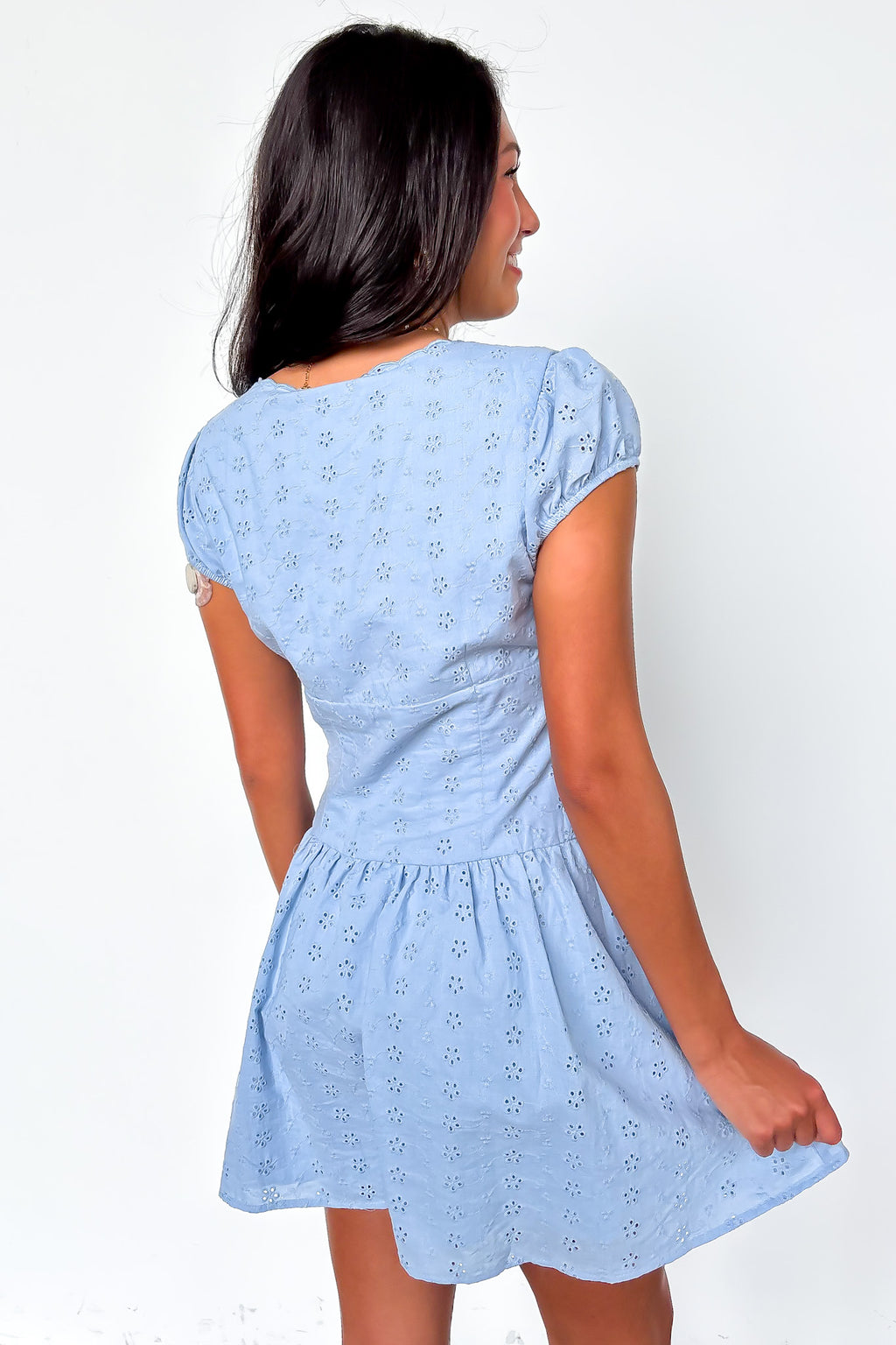 Eyelet Dream Scallop V-Neck Dress - Madison and Mallory