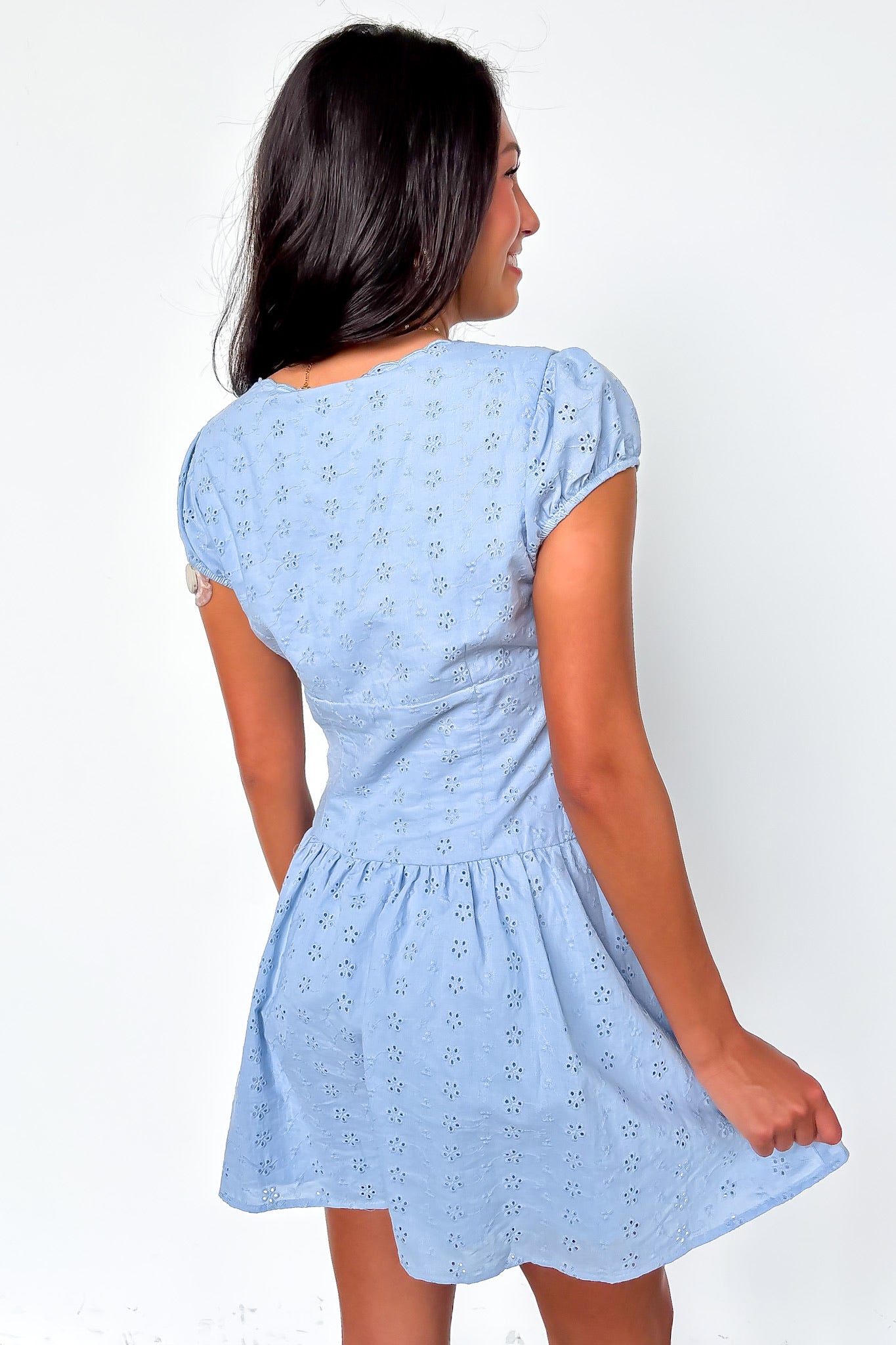 Eyelet Dream Scallop V-Neck Dress - Madison and Mallory
