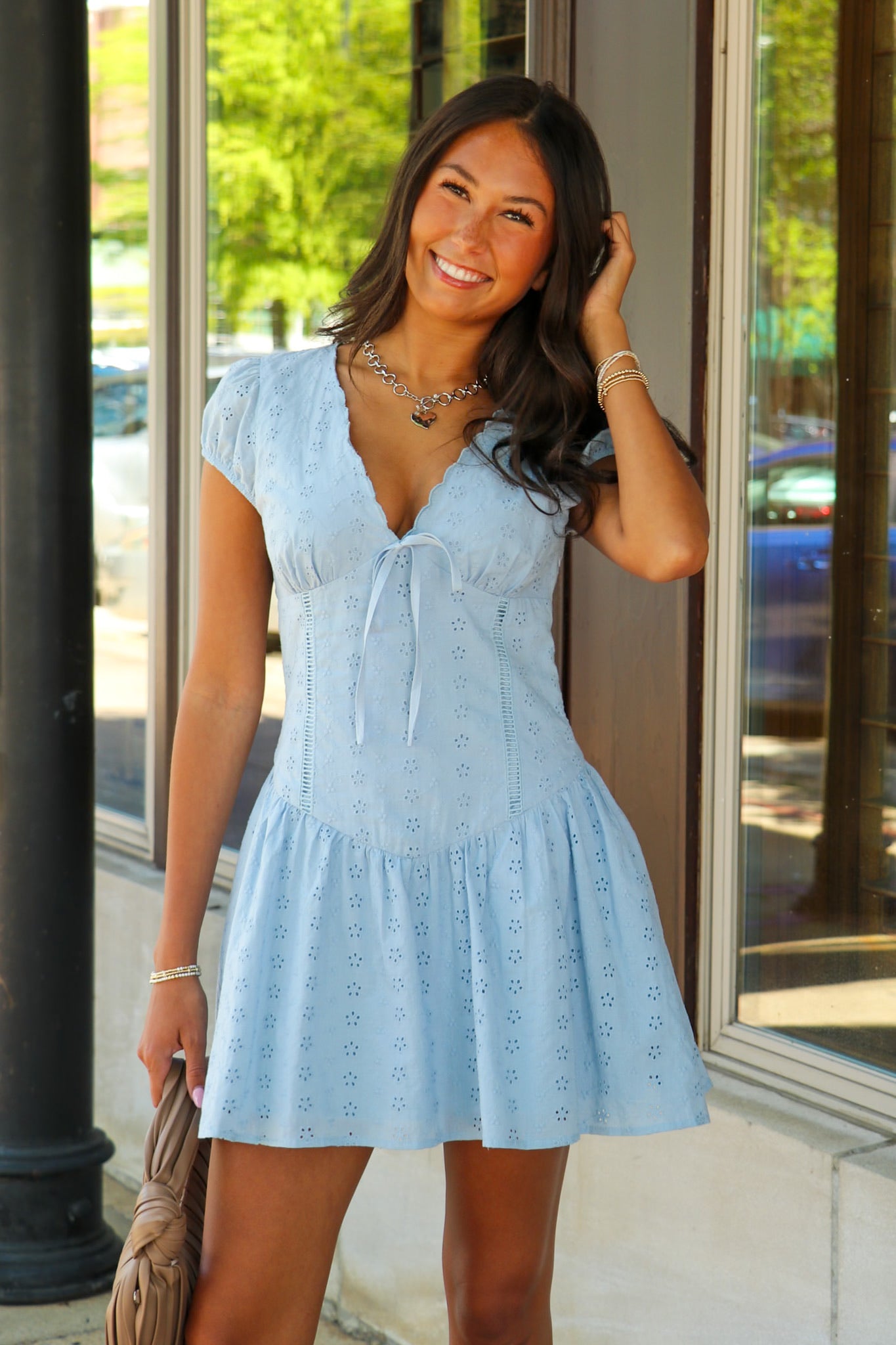 Eyelet Dream Scallop V-Neck Dress - Madison and Mallory