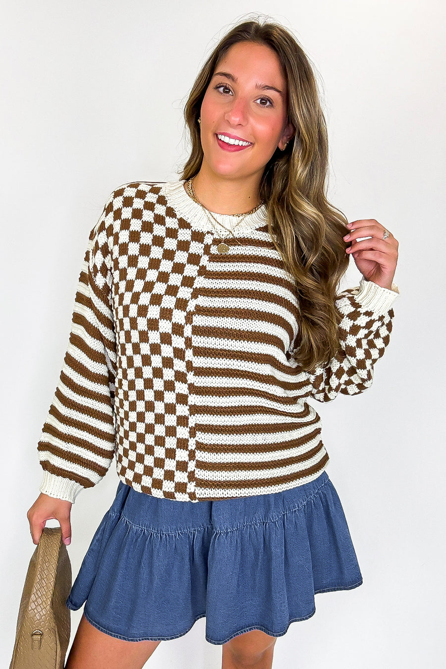 Check & Stripe Knit Sweater - Madison and Mallory
