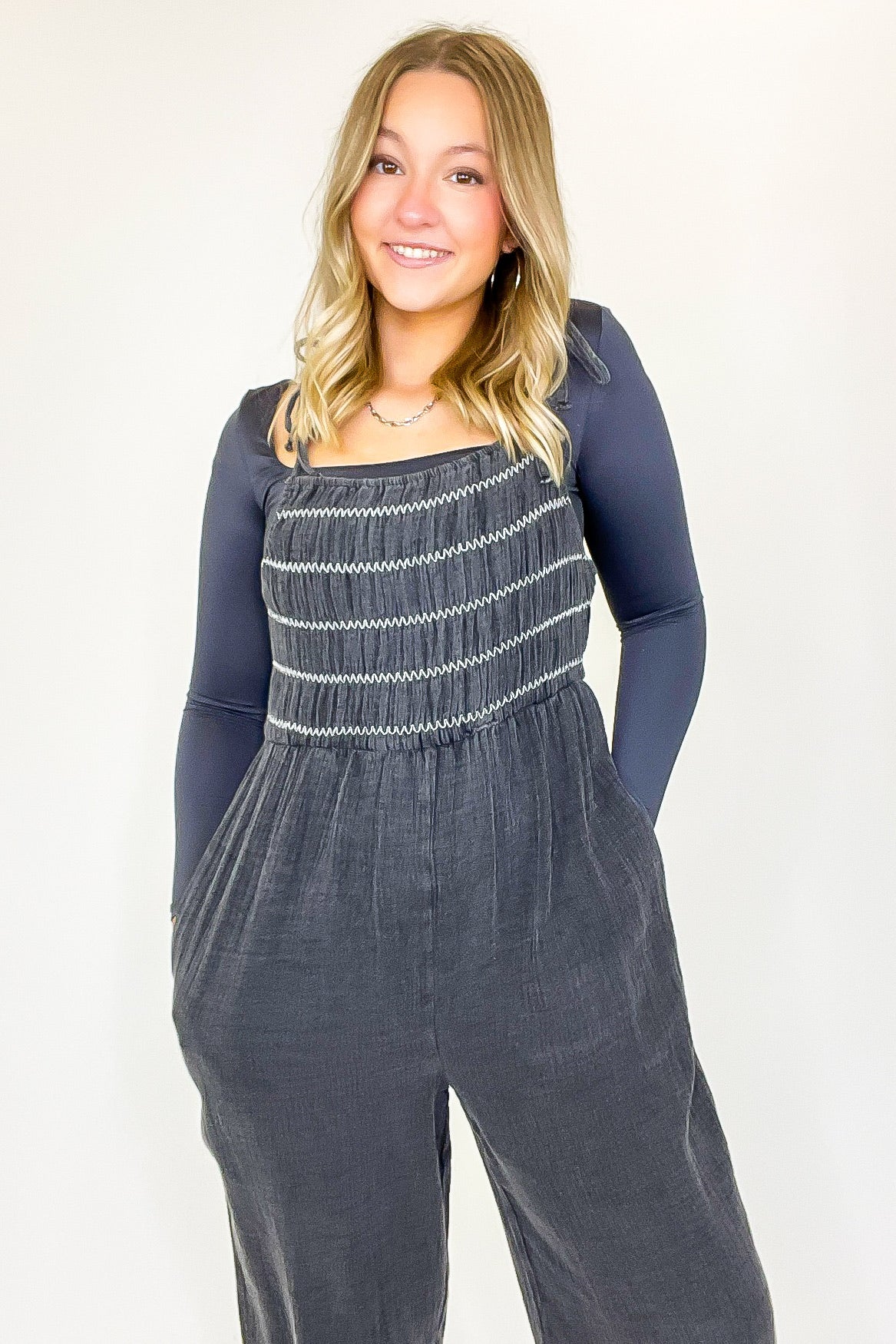 Shannon Smocked Tie Strap Jumpsuit - FINAL SALE - Madison and Mallory