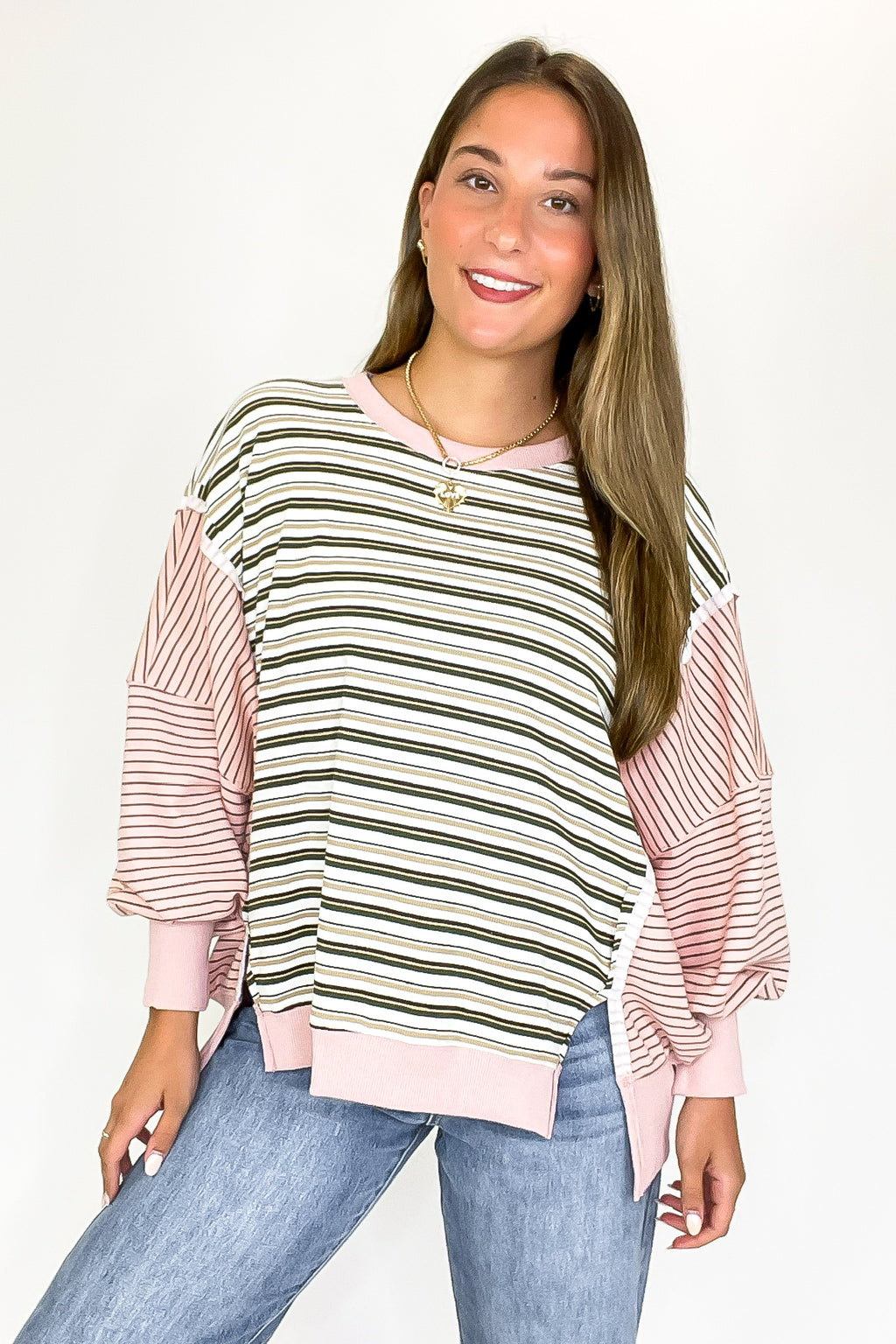 Reverse Vibe Stripe Mixed Cut Edge Top - FINAL SALE - Madison and Mallory