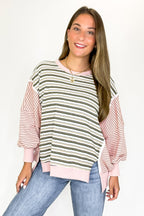 Reverse Vibe Stripe Mixed Cut Edge Top - FINAL SALE - Madison and Mallory