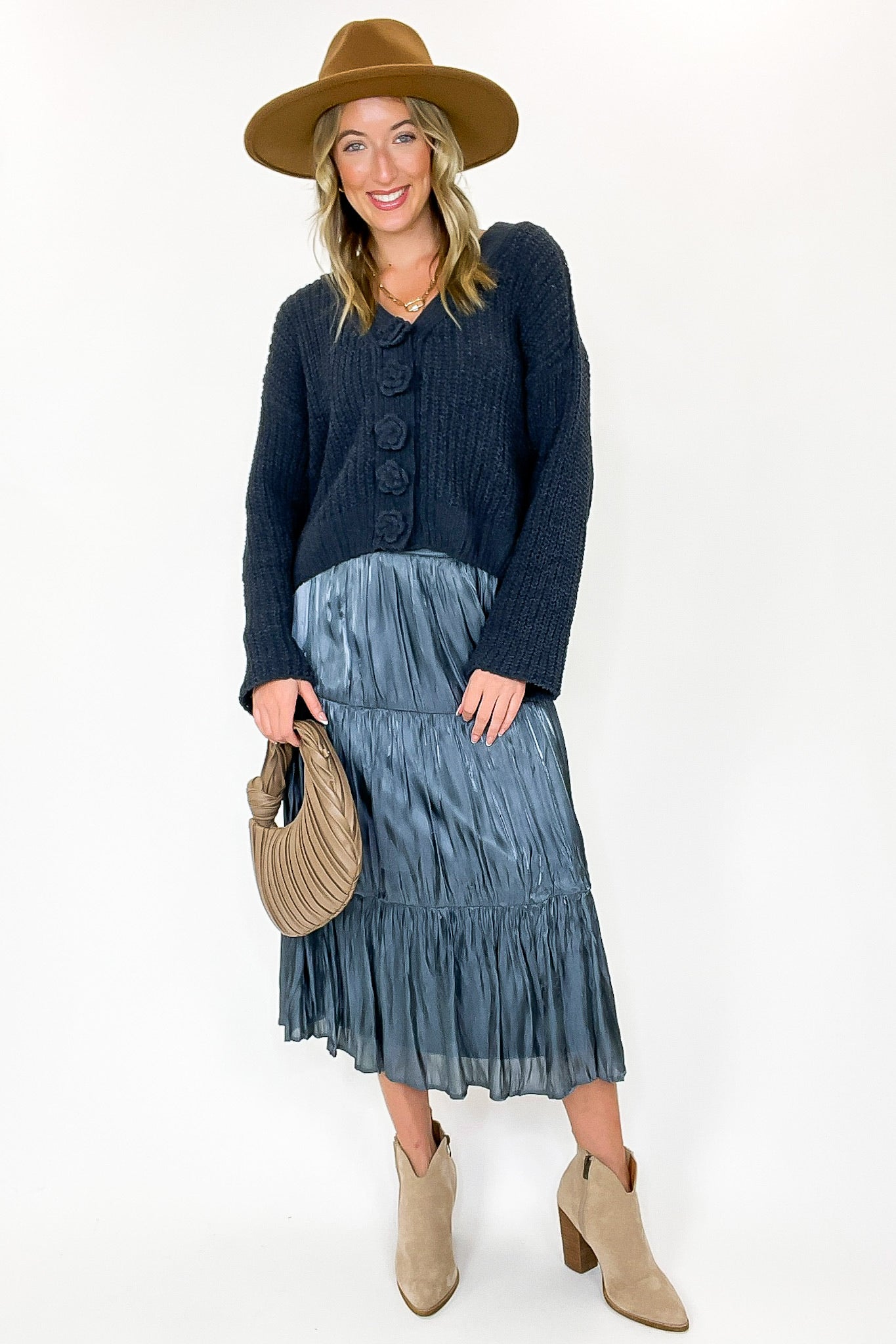 Captivating Delight Tiered Crinkle Shimmer Satin Skirt - Madison and Mallory