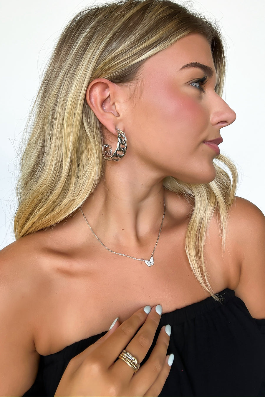 Silver Reeves Chain Hoop Earrings - Madison and Mallory