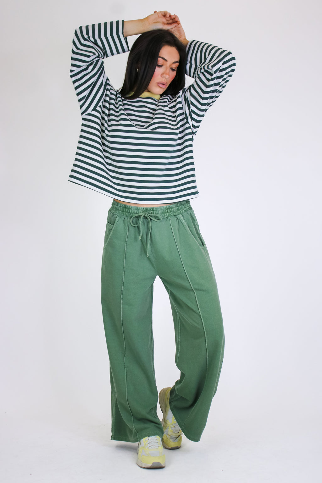 Light Olive / S Faded Hour Wide Leg Pants - Madison and Mallory
