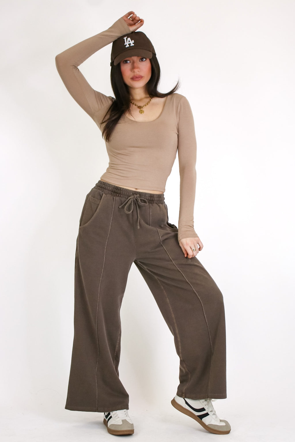 Brown / S Faded Hour Wide Leg Pants - Madison and Mallory