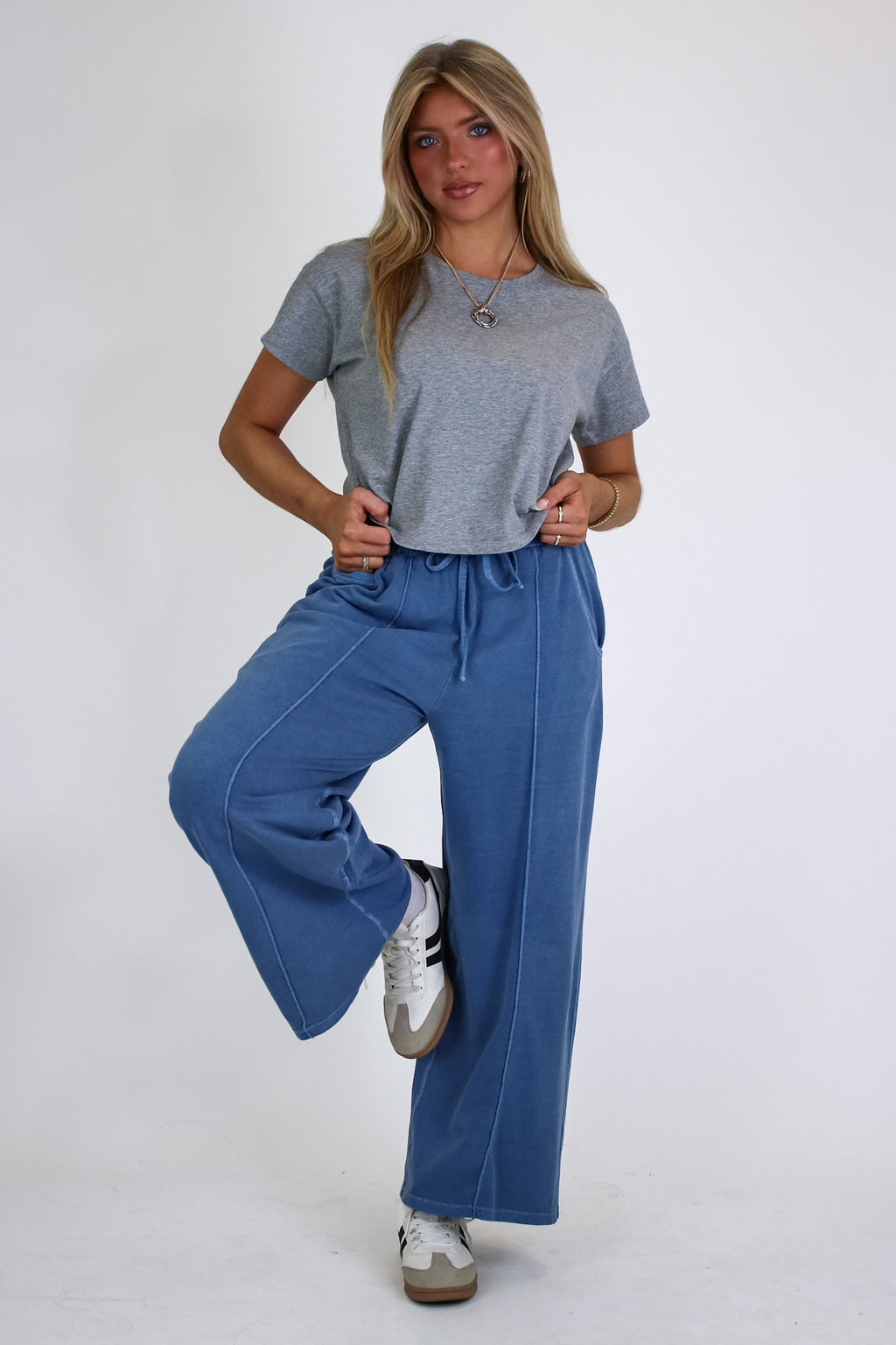 Dusty Blue / S Faded Hour Wide Leg Pants - Madison and Mallory
