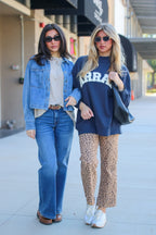 Faded Signal Denim Shacket in taupe with a denim jacket on two models outdoors