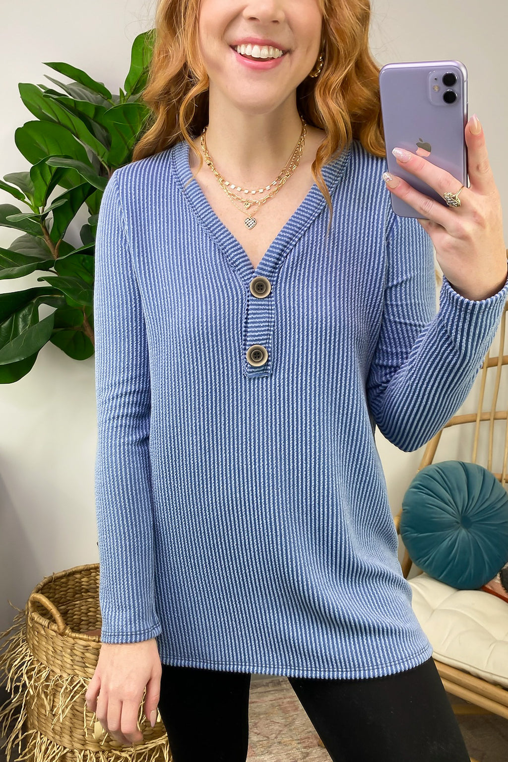  Fall Into Me Ribbed Henley Button Top - FINAL SALE - Madison and Mallory