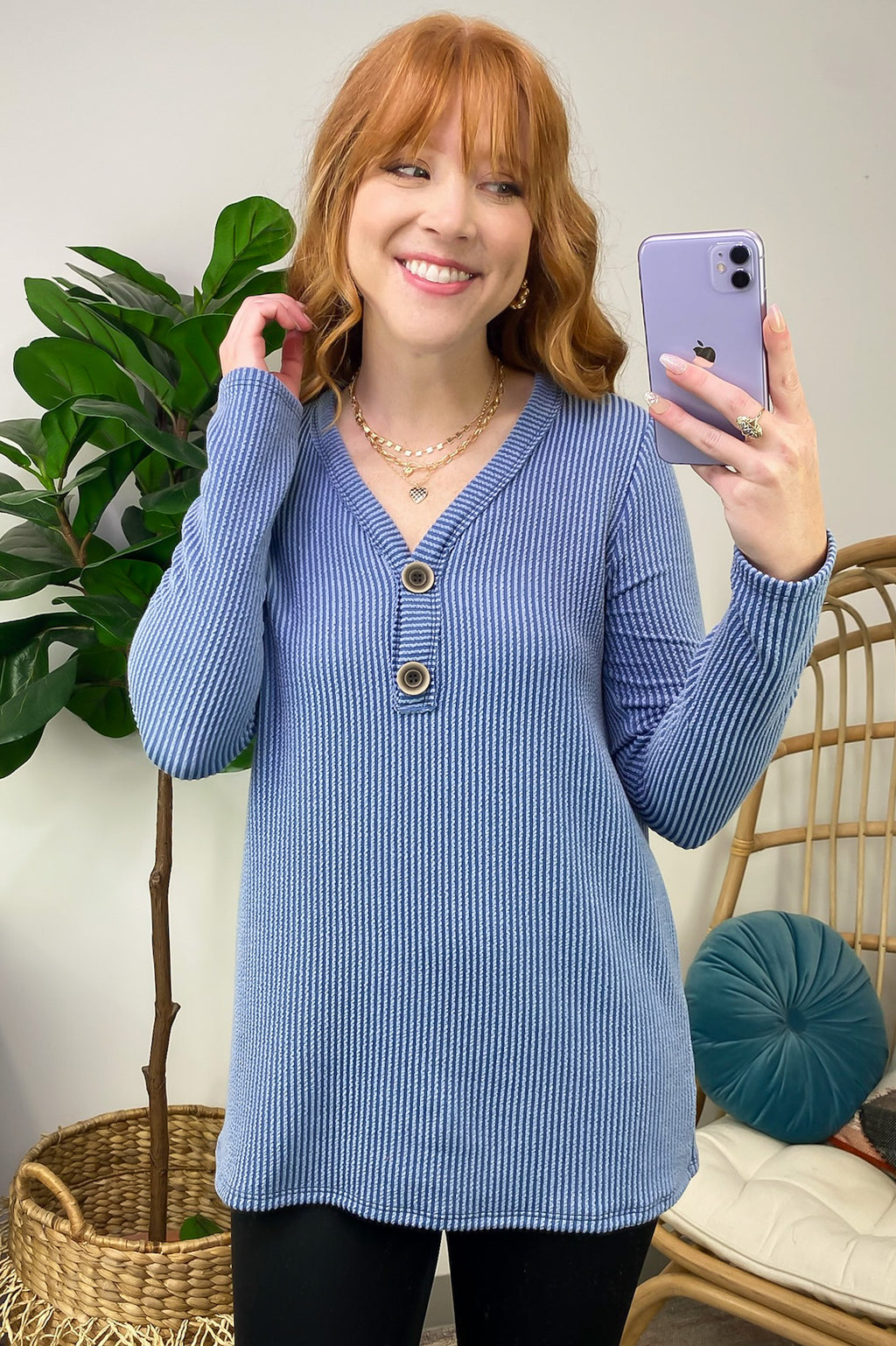  Fall Into Me Ribbed Henley Button Top - FINAL SALE - Madison and Mallory