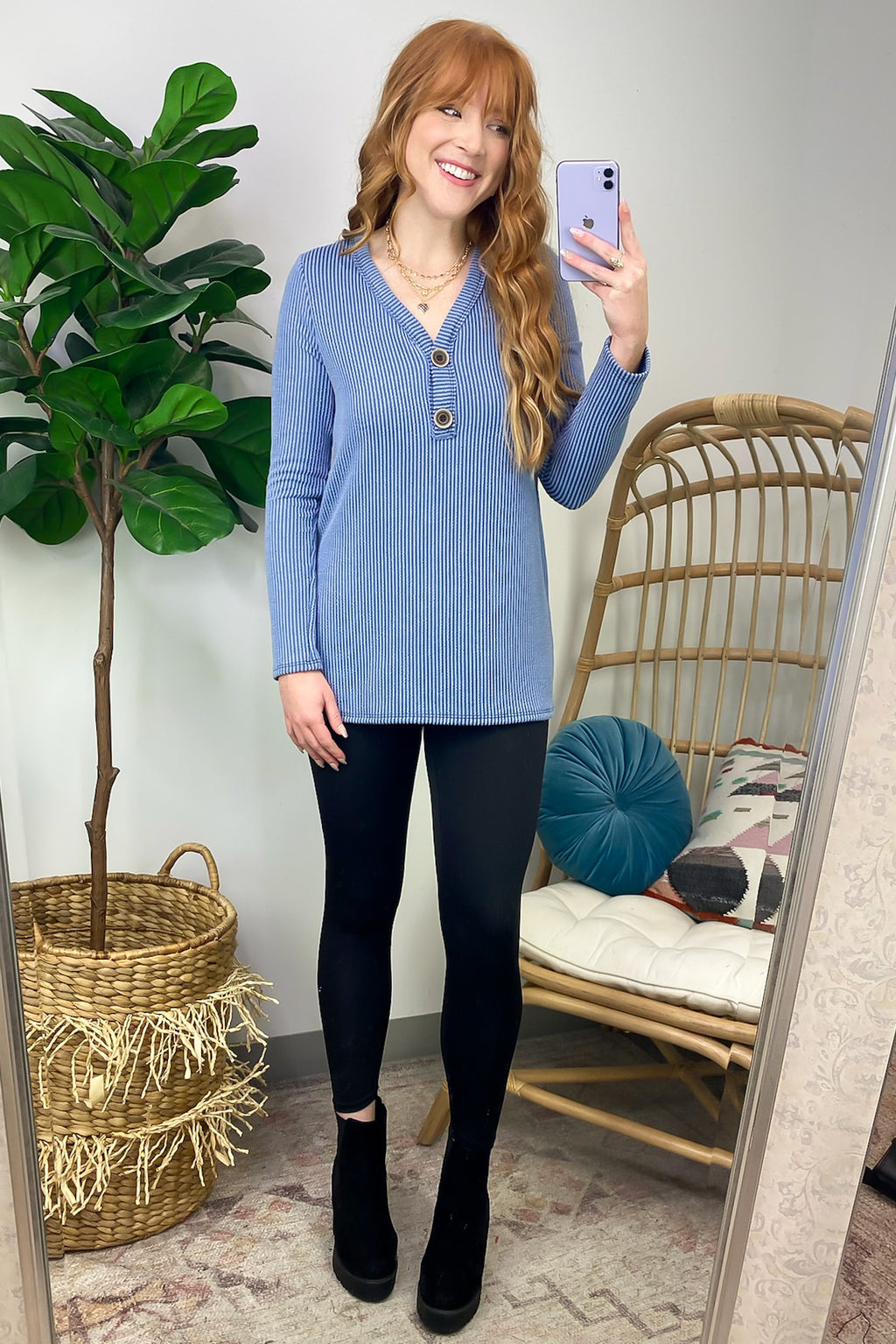  Fall Into Me Ribbed Henley Button Top - FINAL SALE - Madison and Mallory