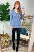  Fall Into Me Ribbed Henley Button Top - FINAL SALE - Madison and Mallory
