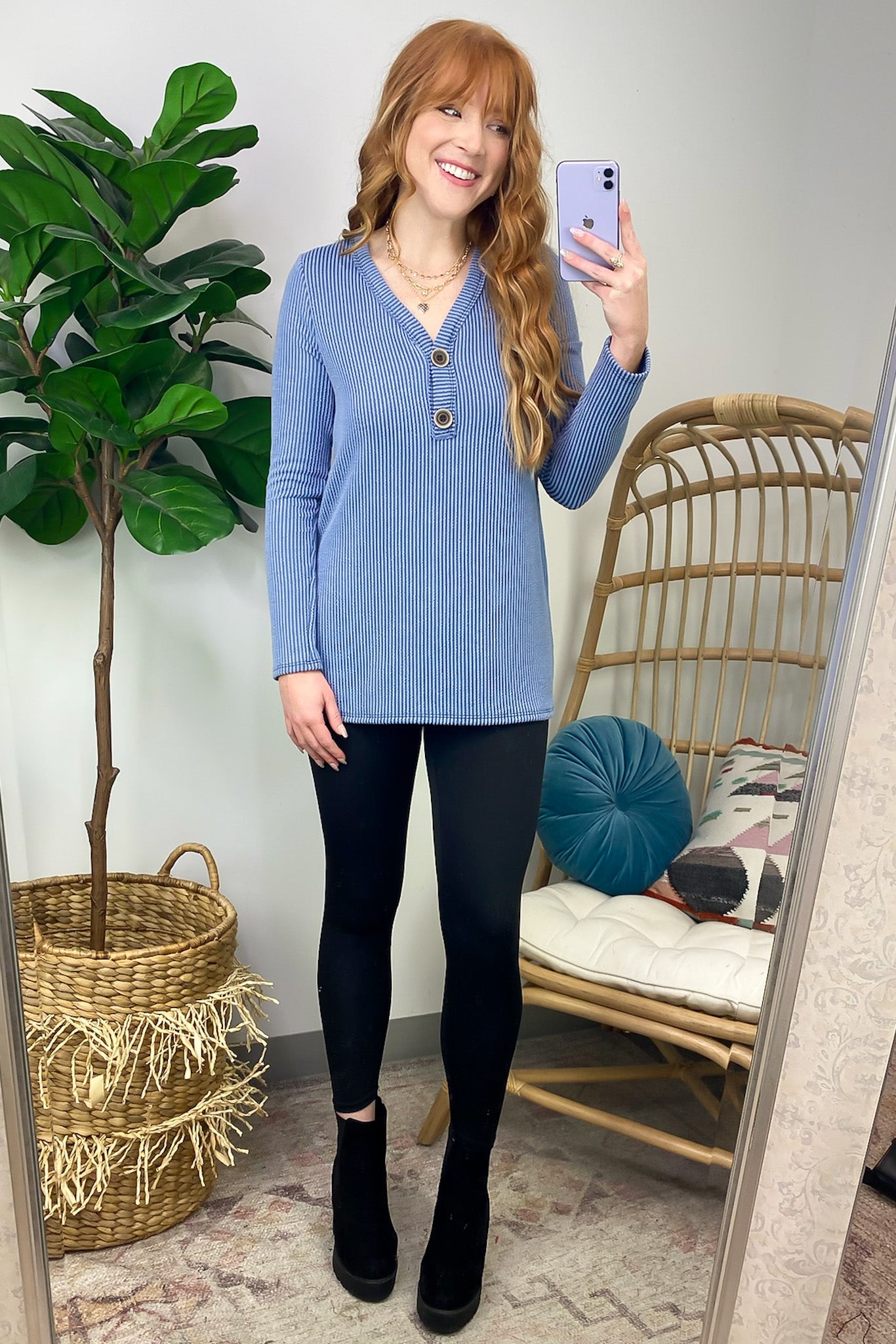  Fall Into Me Ribbed Henley Button Top - FINAL SALE - Madison and Mallory