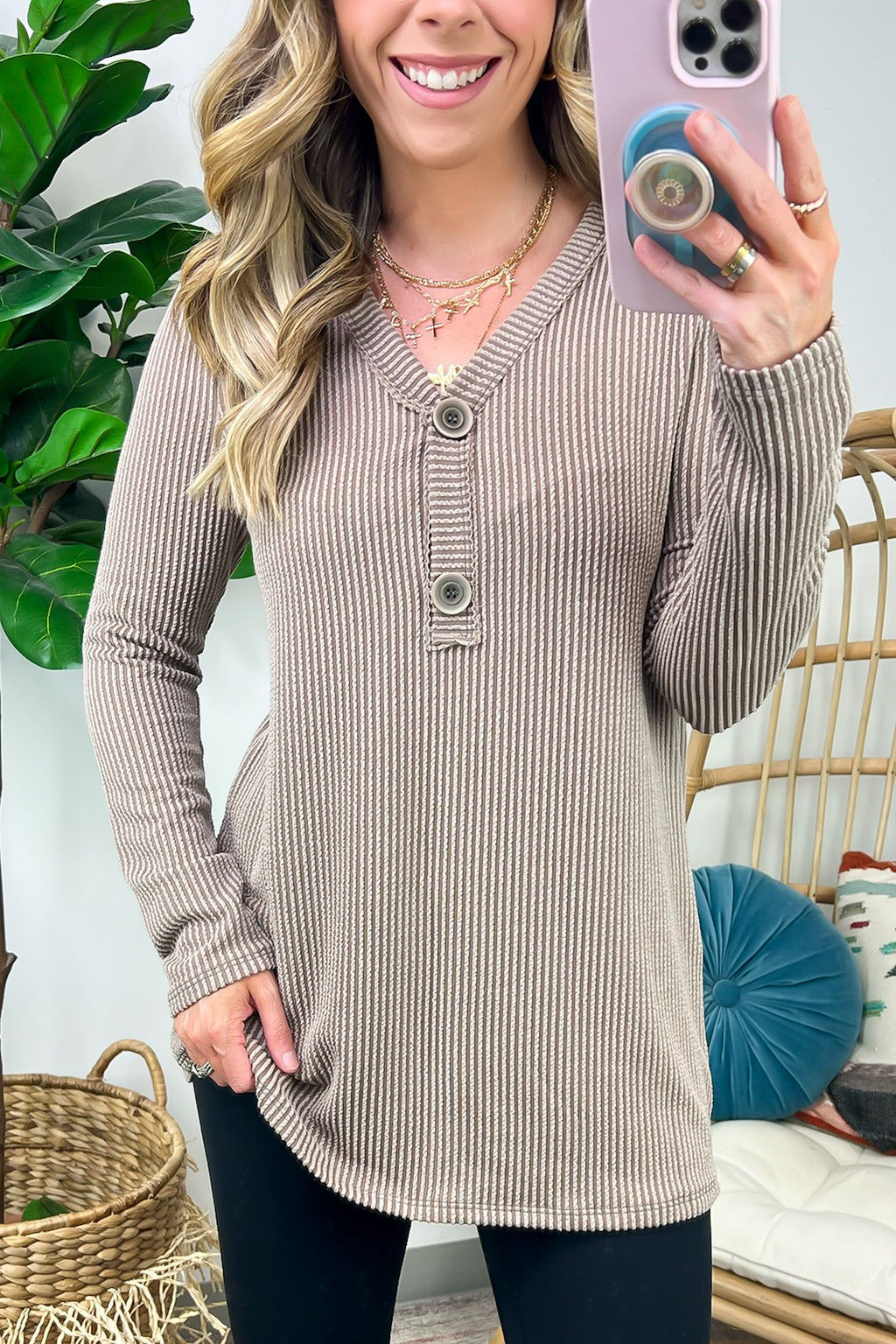  Fall Into Me Ribbed Henley Button Top - FINAL SALE - Madison and Mallory