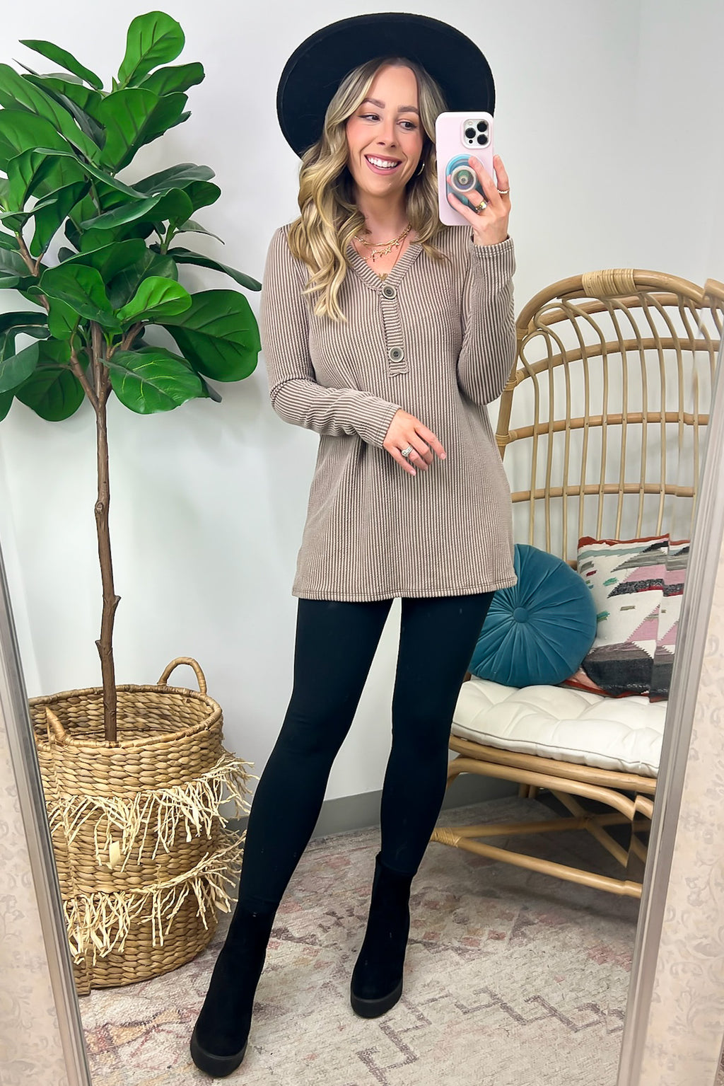  Fall Into Me Ribbed Henley Button Top - FINAL SALE - Madison and Mallory