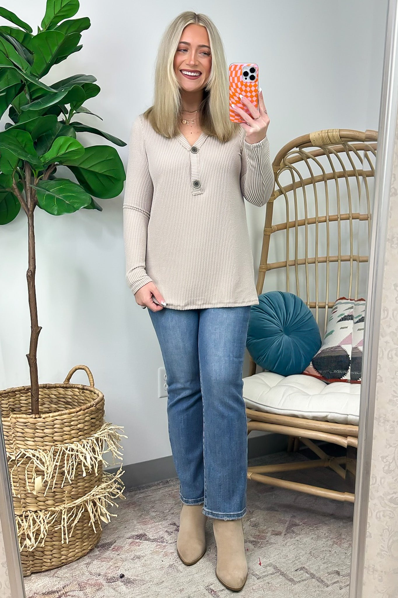  Fall Into Me Ribbed Henley Button Top - FINAL SALE - Madison and Mallory