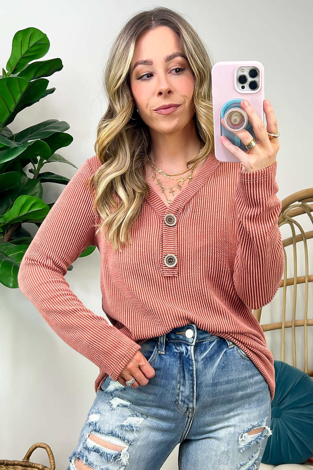  Fall Into Me Ribbed Henley Button Top - FINAL SALE - Madison and Mallory
