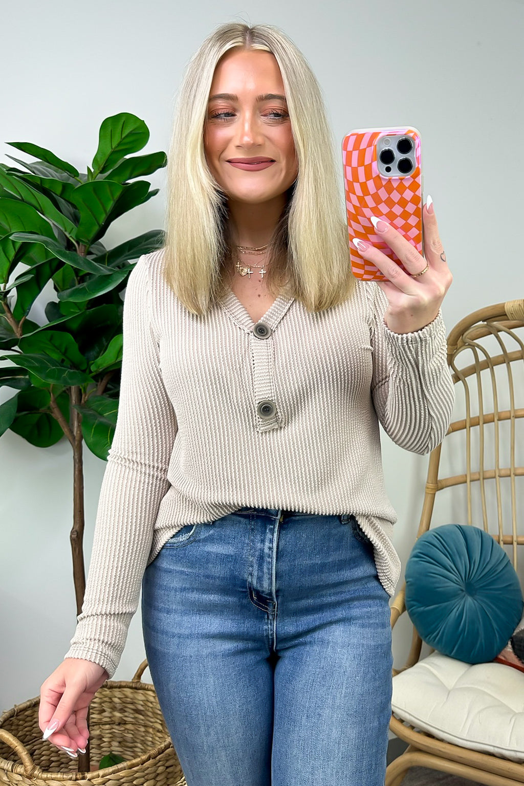 Ivory / S Fall Into Me Ribbed Henley Button Top - FINAL SALE - Madison and Mallory