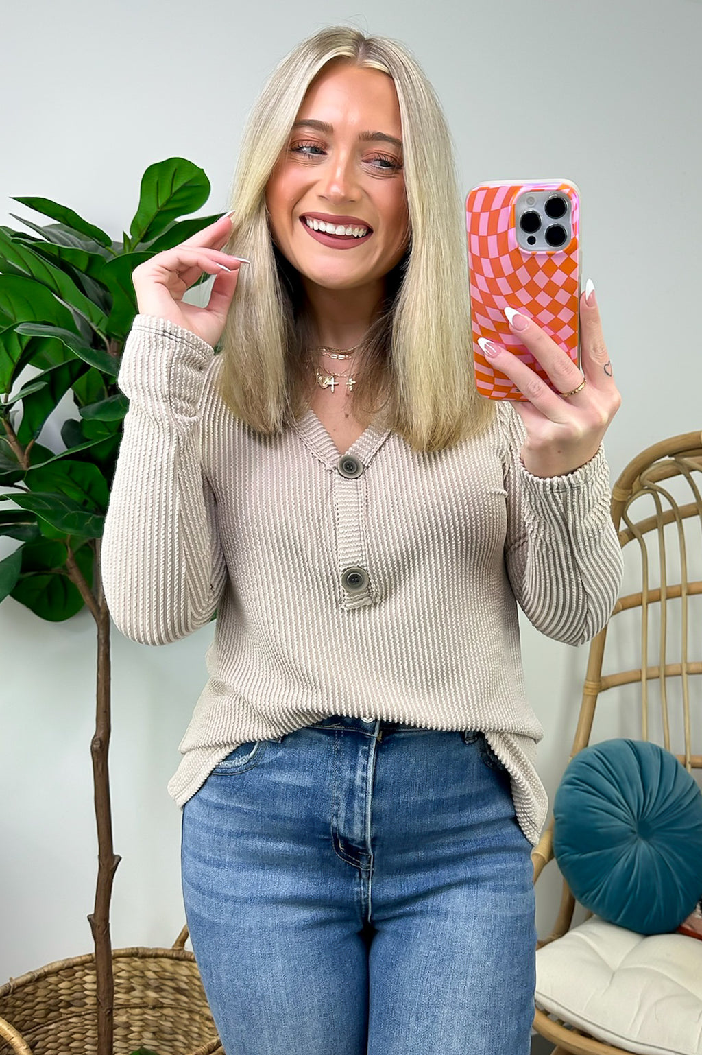  Fall Into Me Ribbed Henley Button Top - FINAL SALE - Madison and Mallory