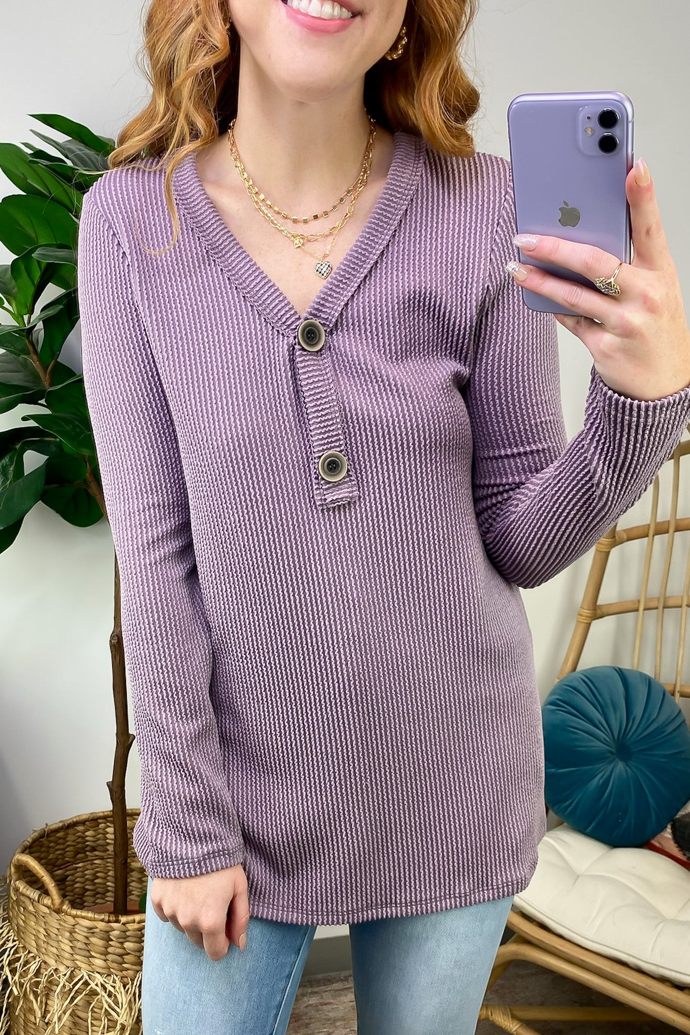  Fall Into Me Ribbed Henley Button Top - FINAL SALE - Madison and Mallory