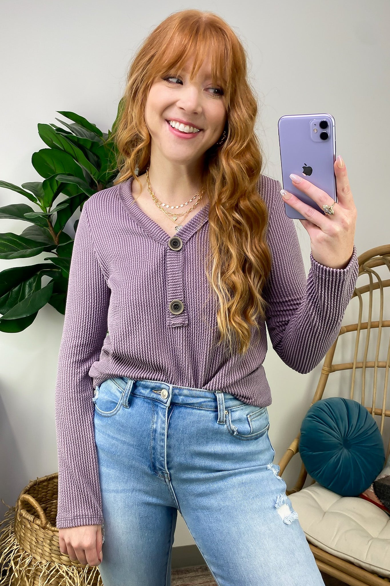  Fall Into Me Ribbed Henley Button Top - FINAL SALE - Madison and Mallory