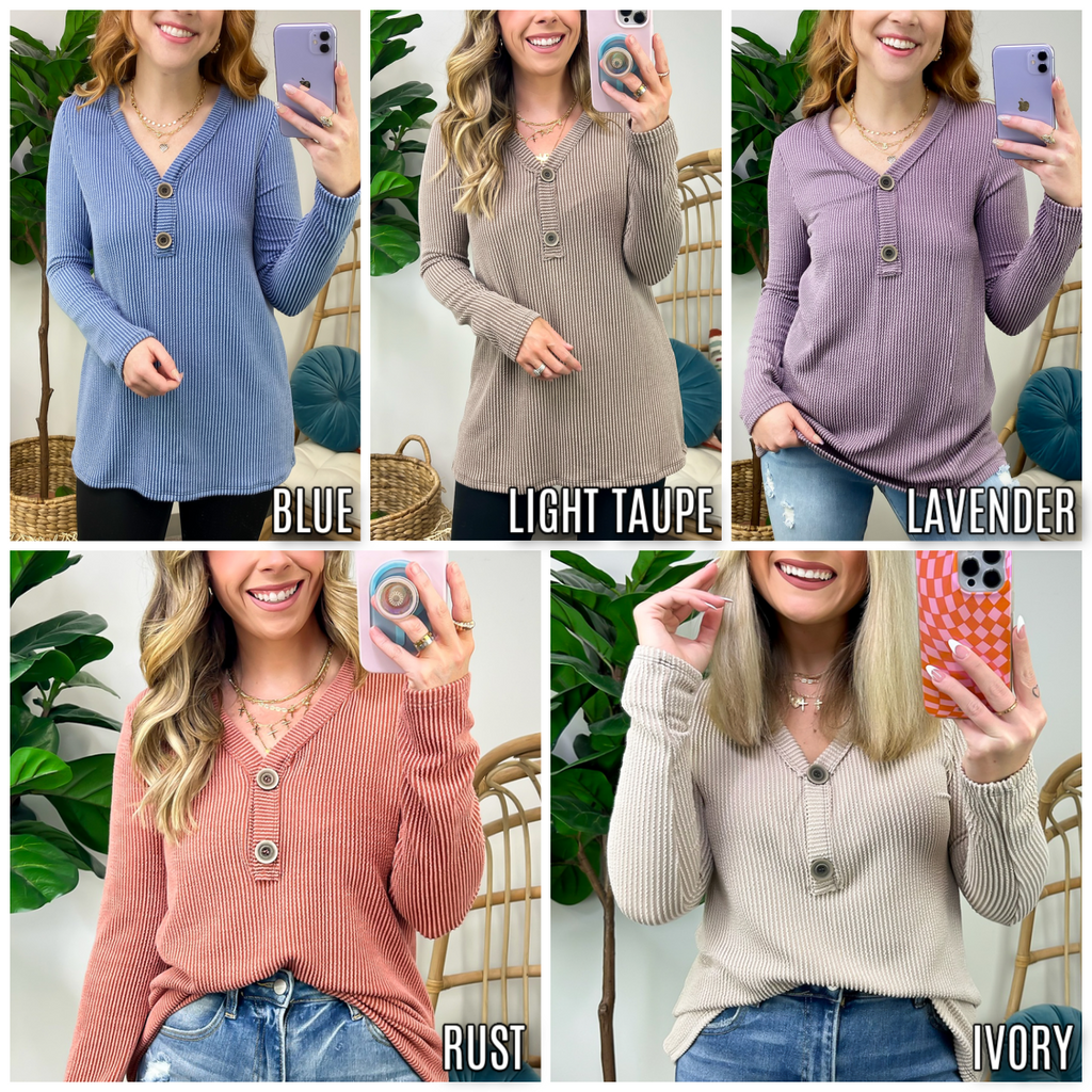  Fall Into Me Ribbed Henley Button Top - FINAL SALE - Madison and Mallory