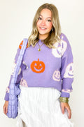 S / Purple/Multi Fall Frosting Pumpkin Knit Sweater - FINAL SALE - Madison and Mallory