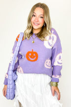 S / Purple/Multi Fall Frosting Pumpkin Knit Sweater - FINAL SALE - Madison and Mallory