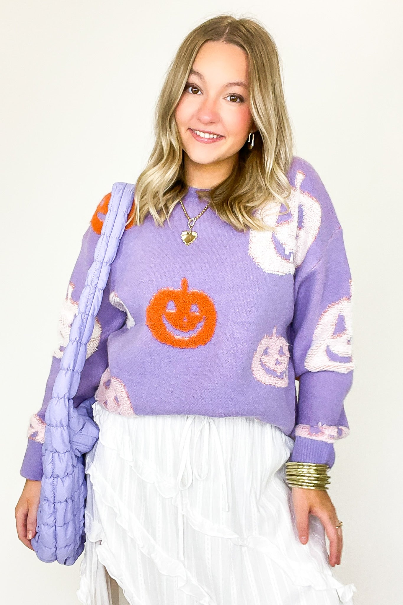 S / Purple/Multi Fall Frosting Pumpkin Knit Sweater - FINAL SALE - Madison and Mallory