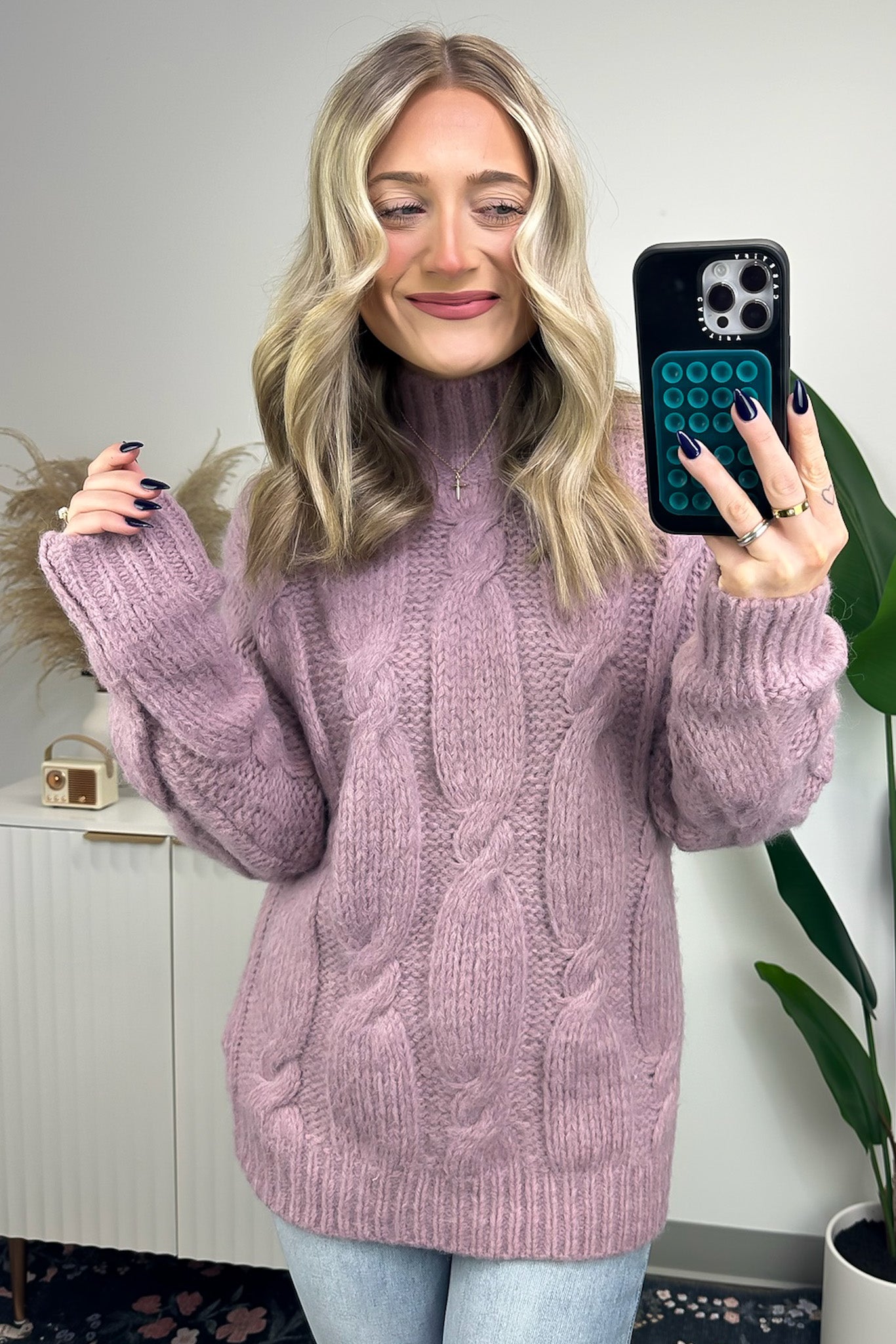 S / Mauve Fall and Forever Cable Knit Turtleneck Sweater - Madison and Mallory