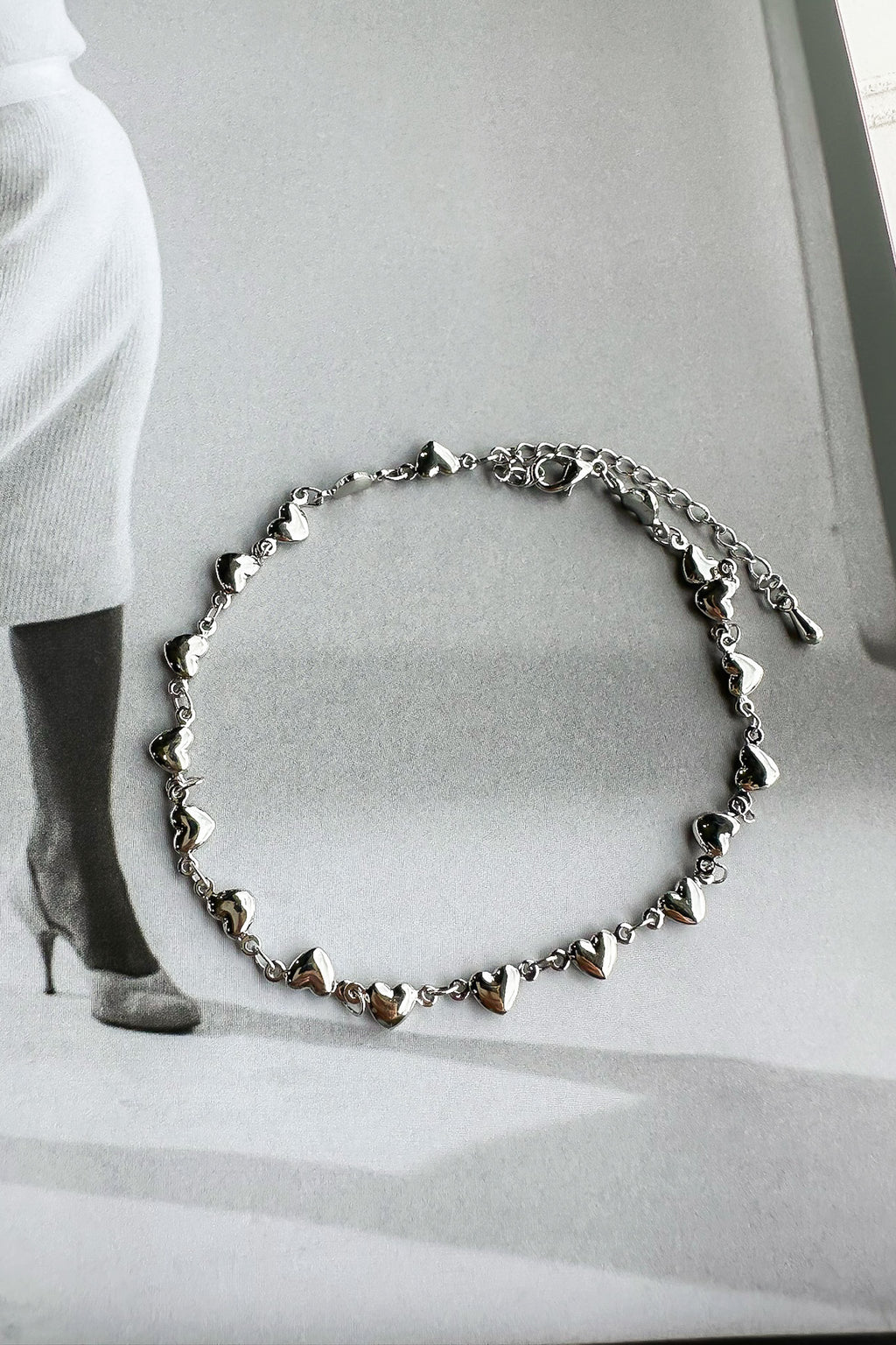 Silver Falling in Love Puff Heart Anklet - Madison and Mallory