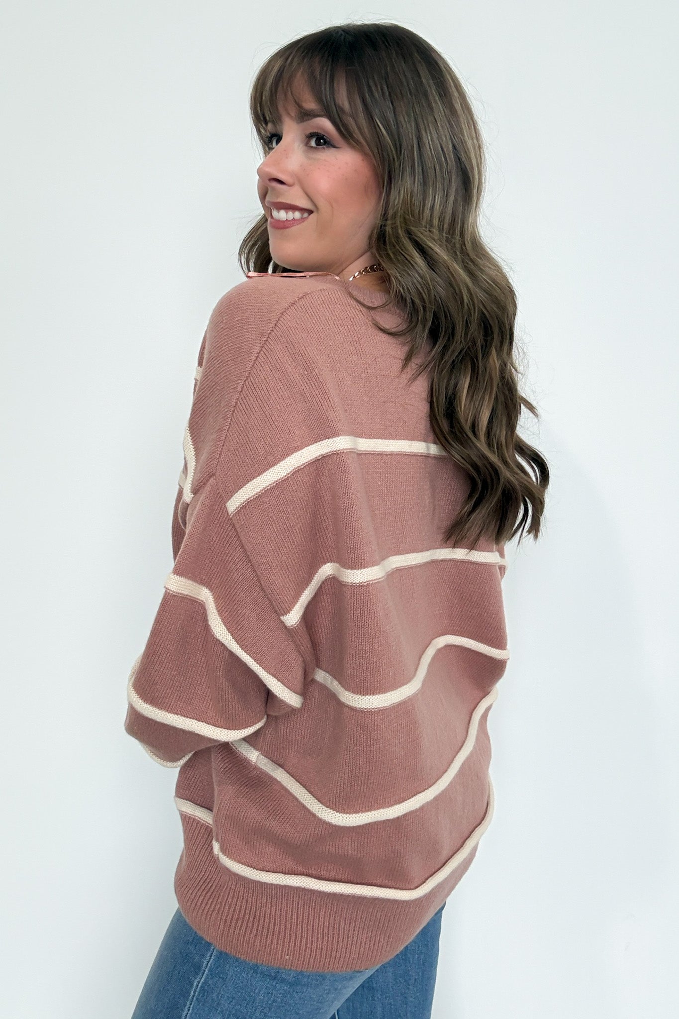  Fall with Me Striped Henley Button Sweater - Madison and Mallory