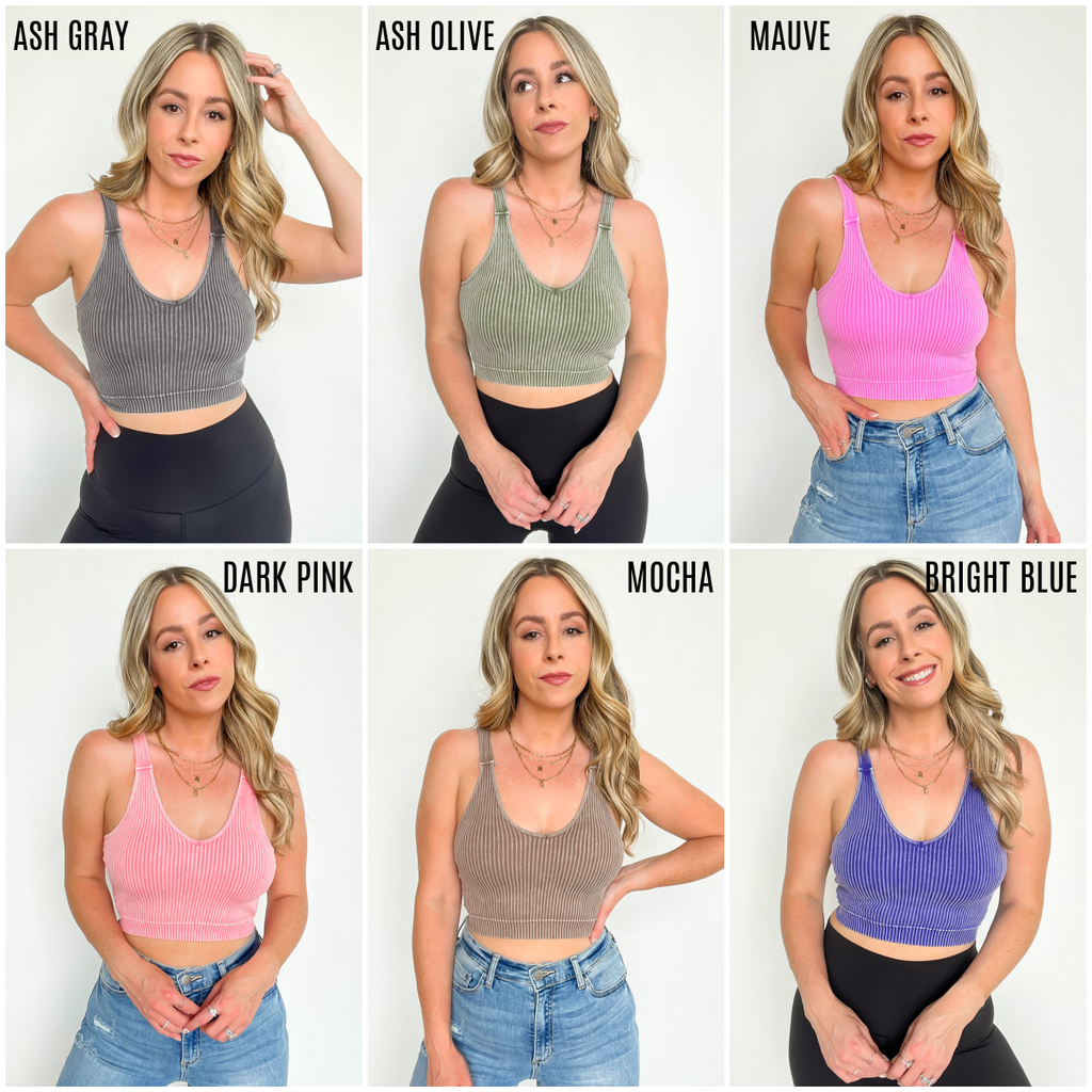  Farran Washed Ribbed Padded Bra Tank Top - BACK IN STOCK - Madison and Mallory