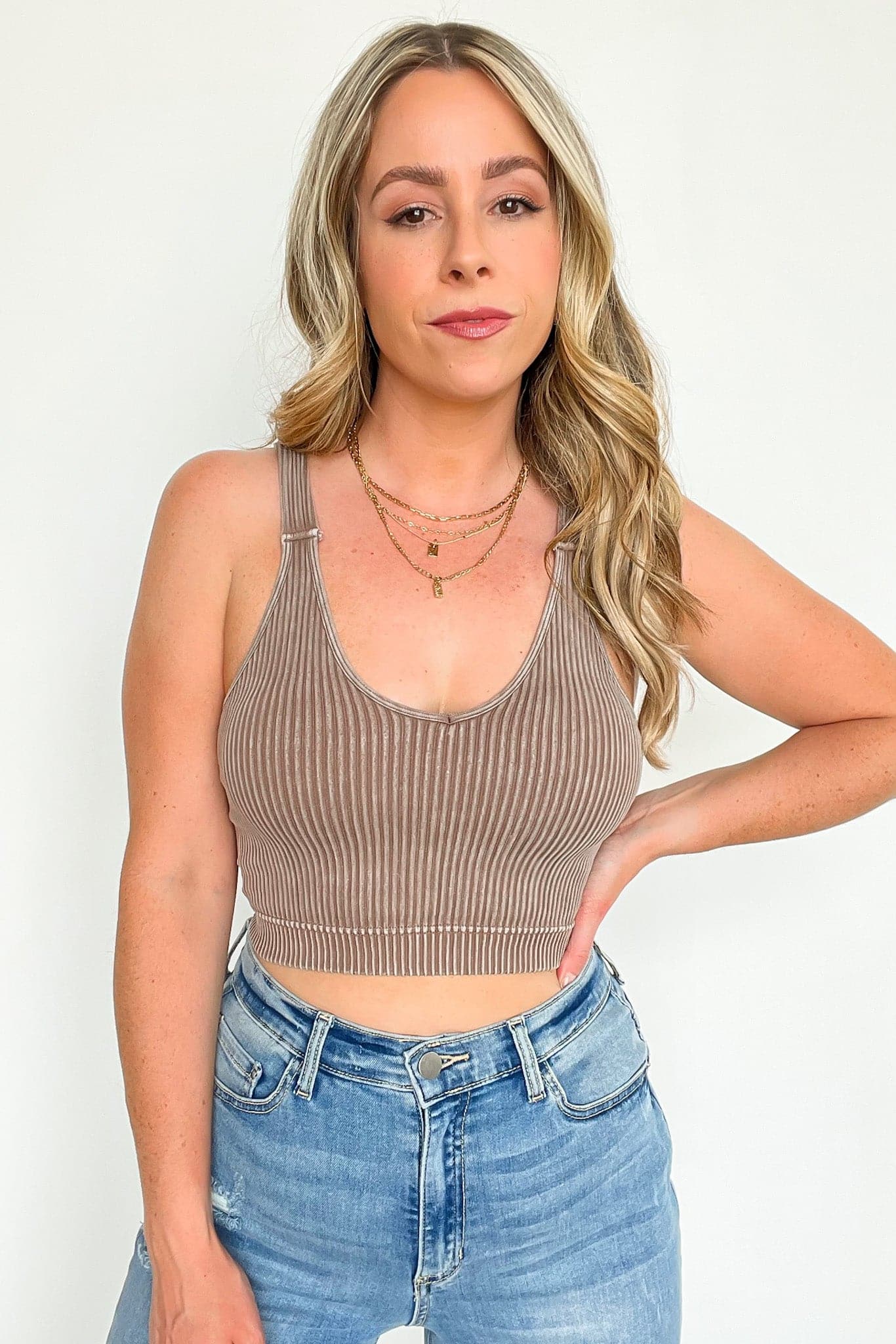  Farran Washed Ribbed Cropped Bra Tank Top - Madison and Mallory