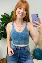 Teal / SM Farran Washed Ribbed Padded Bra Tank Top - FINAL SALE - Madison and Mallory
