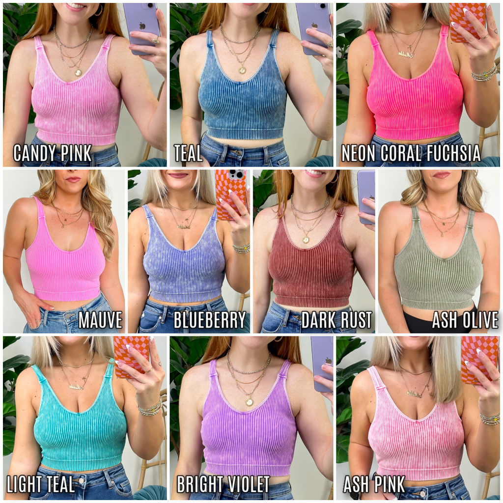  Farran Washed Ribbed Padded Bra Tank Top - BACK IN STOCK - Madison and Mallory