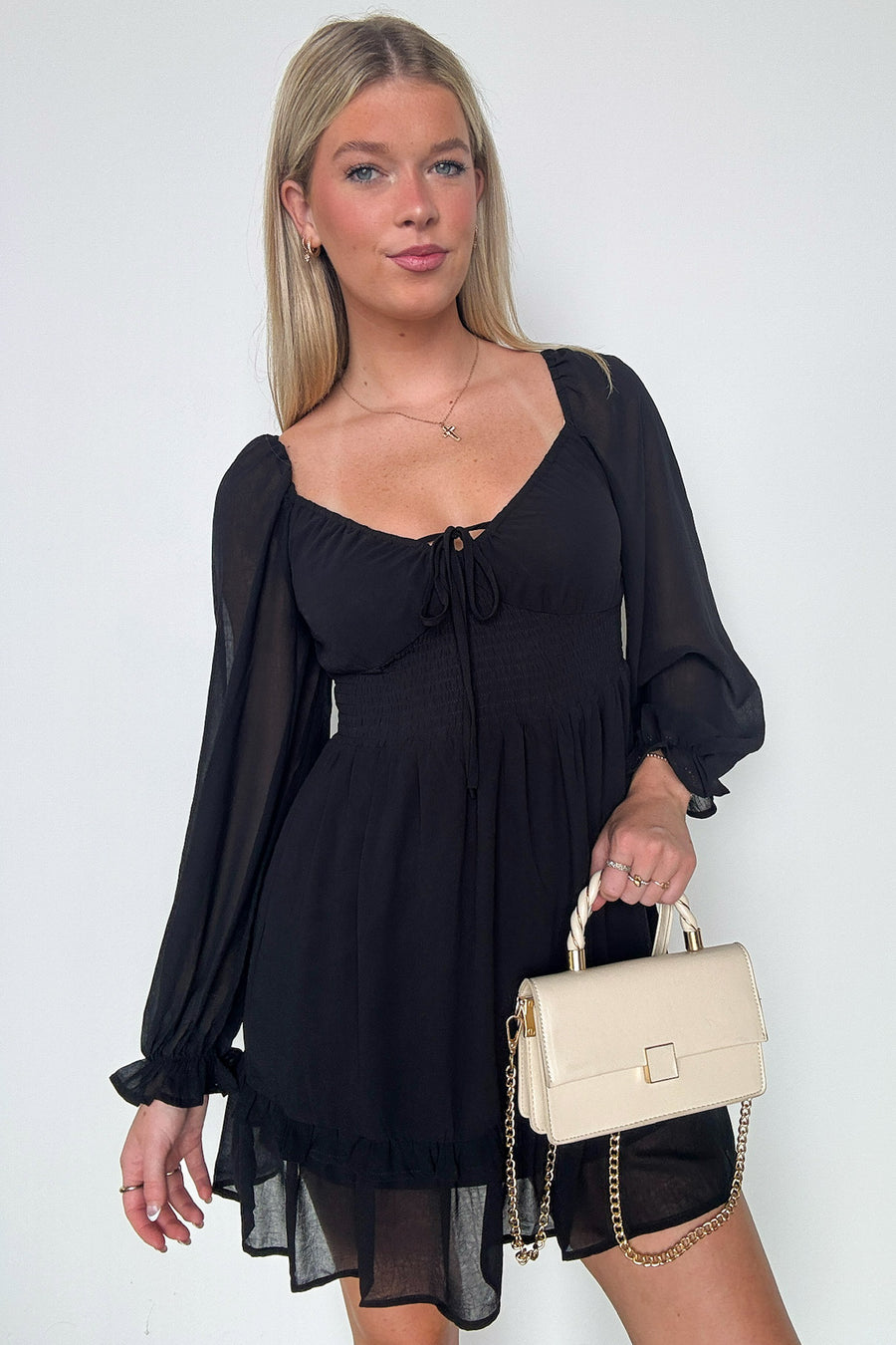 Black / S Favorite Inspiration Empire Smocked Long Sleeve Dress - FINAL SALE - Madison and Mallory