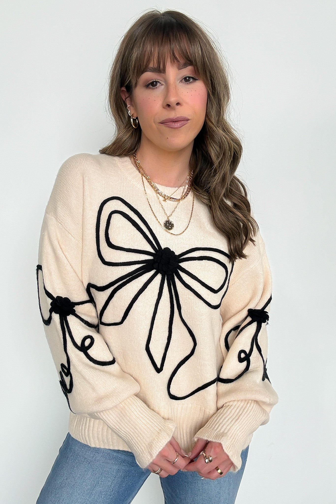  Favorite Option Bow Embroidered Sweater - Madison and Mallory