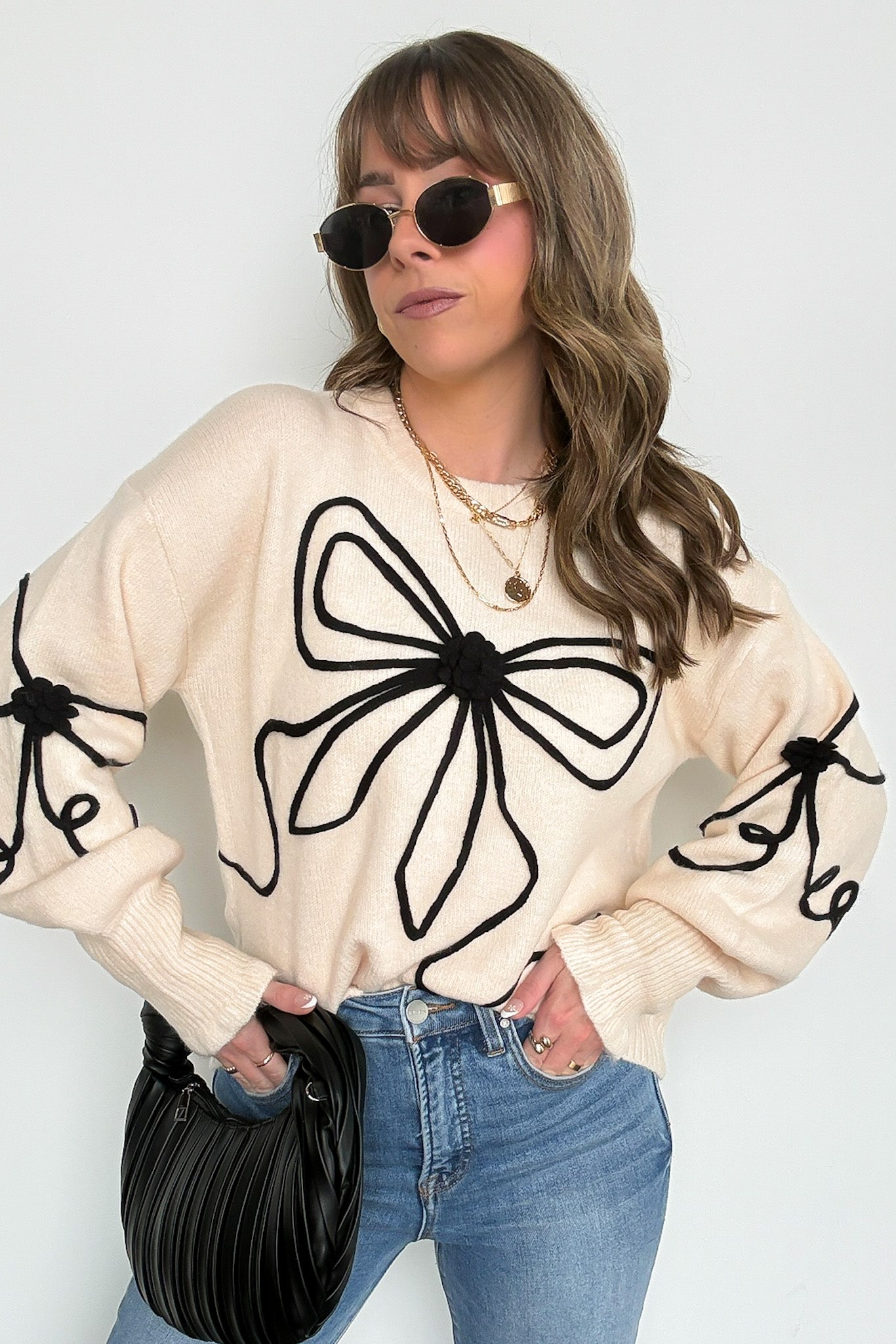  Favorite Option Bow Embroidered Sweater - Madison and Mallory