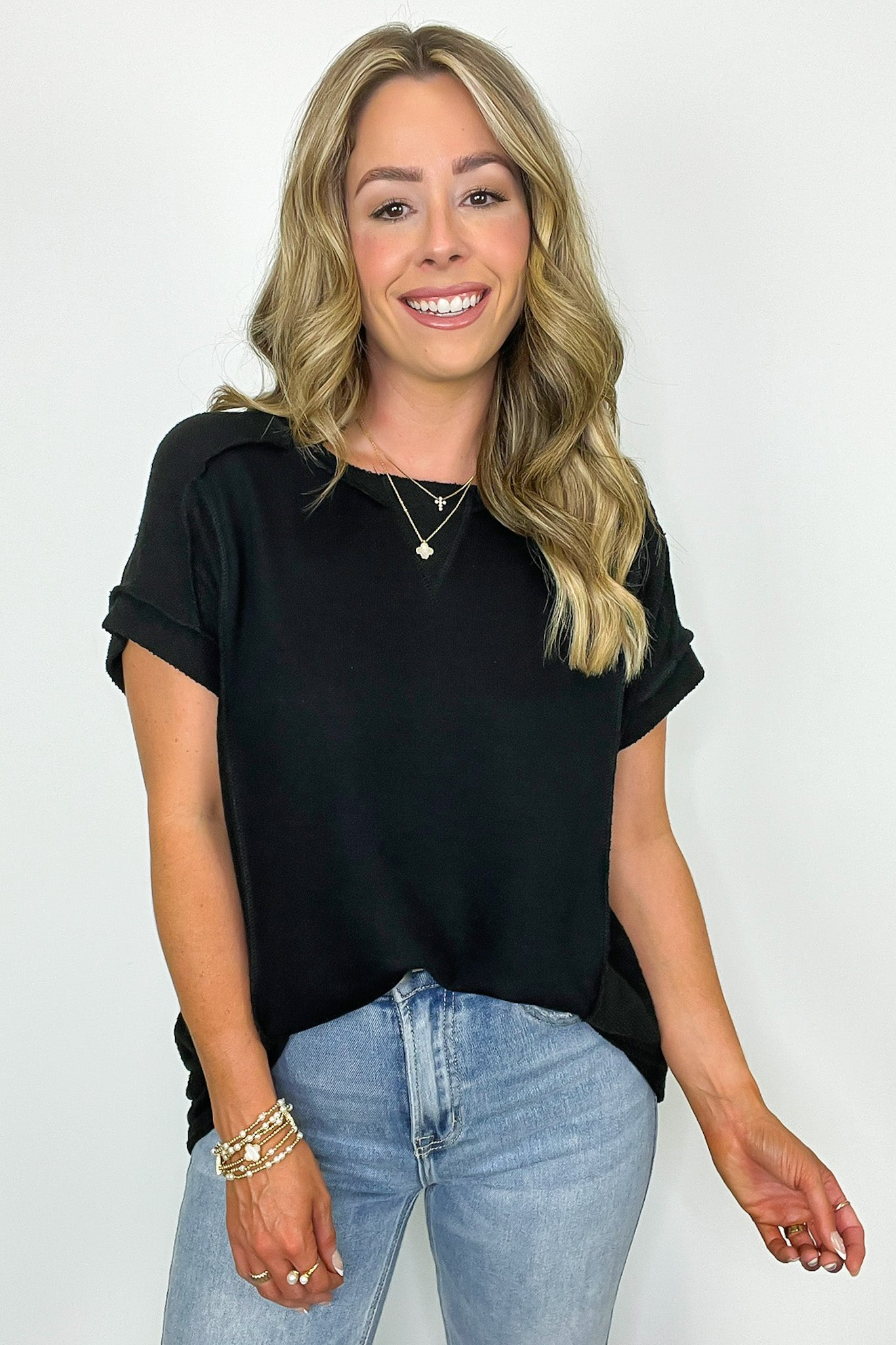 Black / S Favorite Reference High Low Short Sleeve Top - Madison and Mallory