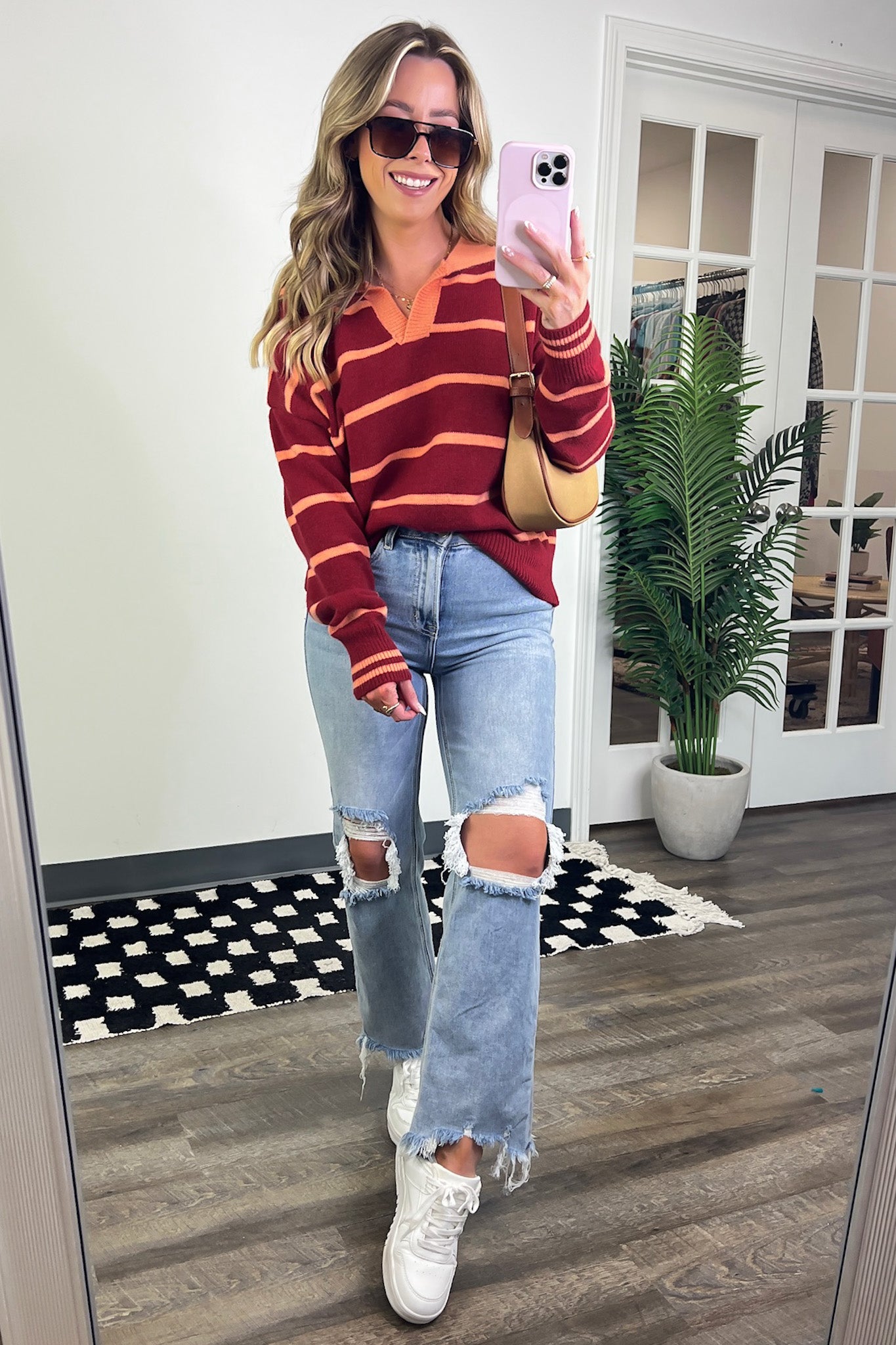 Faye Striped Collared Knit Sweater - FINAL SALE - Madison and Mallory