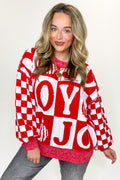 S / Red Festive Check JOY Oversized Sweater - FINAL SALE - Madison and Mallory