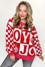 S / Red Festive Check JOY Oversized Sweater - FINAL SALE - Madison and Mallory