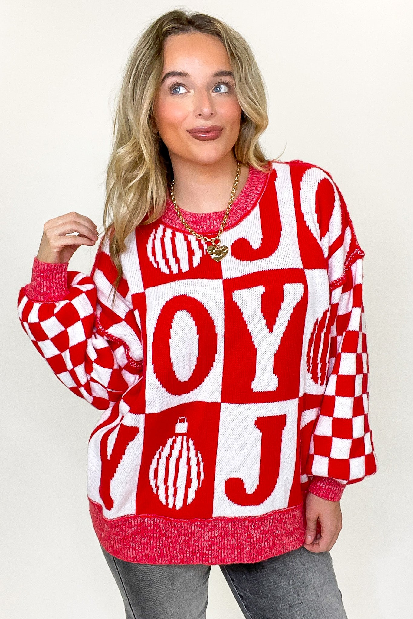 Festive Check JOY Oversized Sweater - FINAL SALE - Madison and Mallory