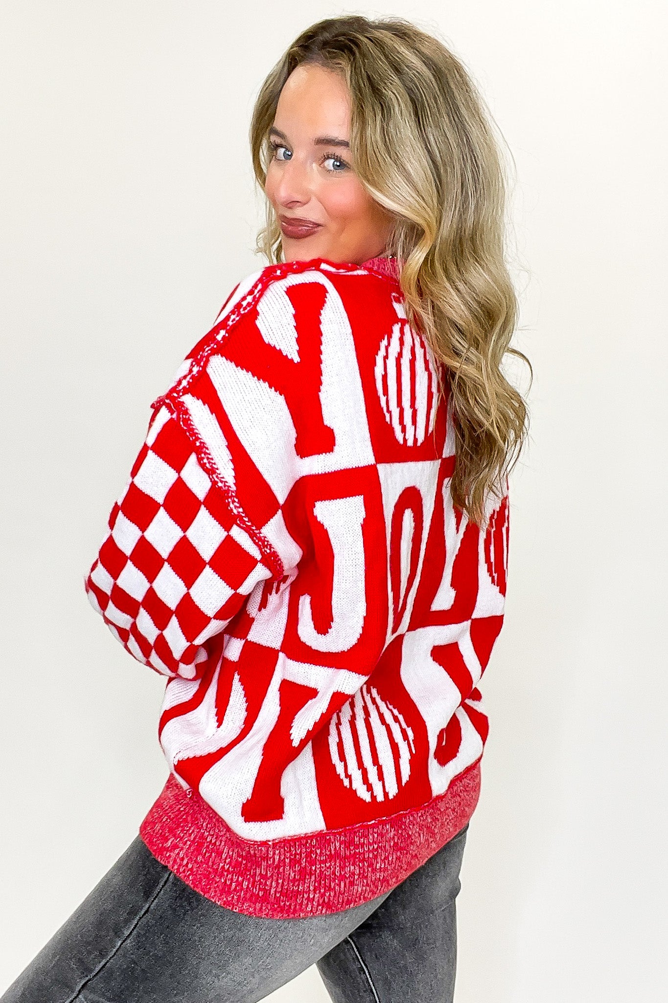 Festive Check JOY Oversized Sweater - FINAL SALE - Madison and Mallory