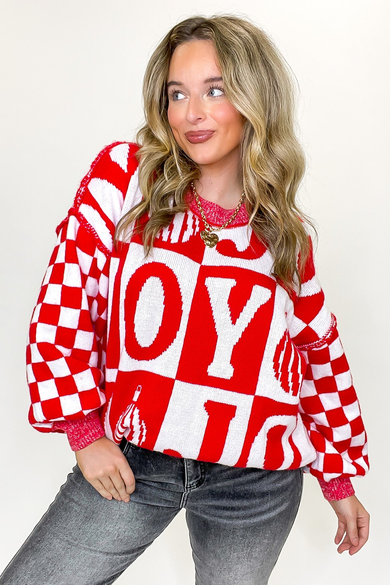 Festive Check JOY Oversized Sweater - FINAL SALE - Madison and Mallory