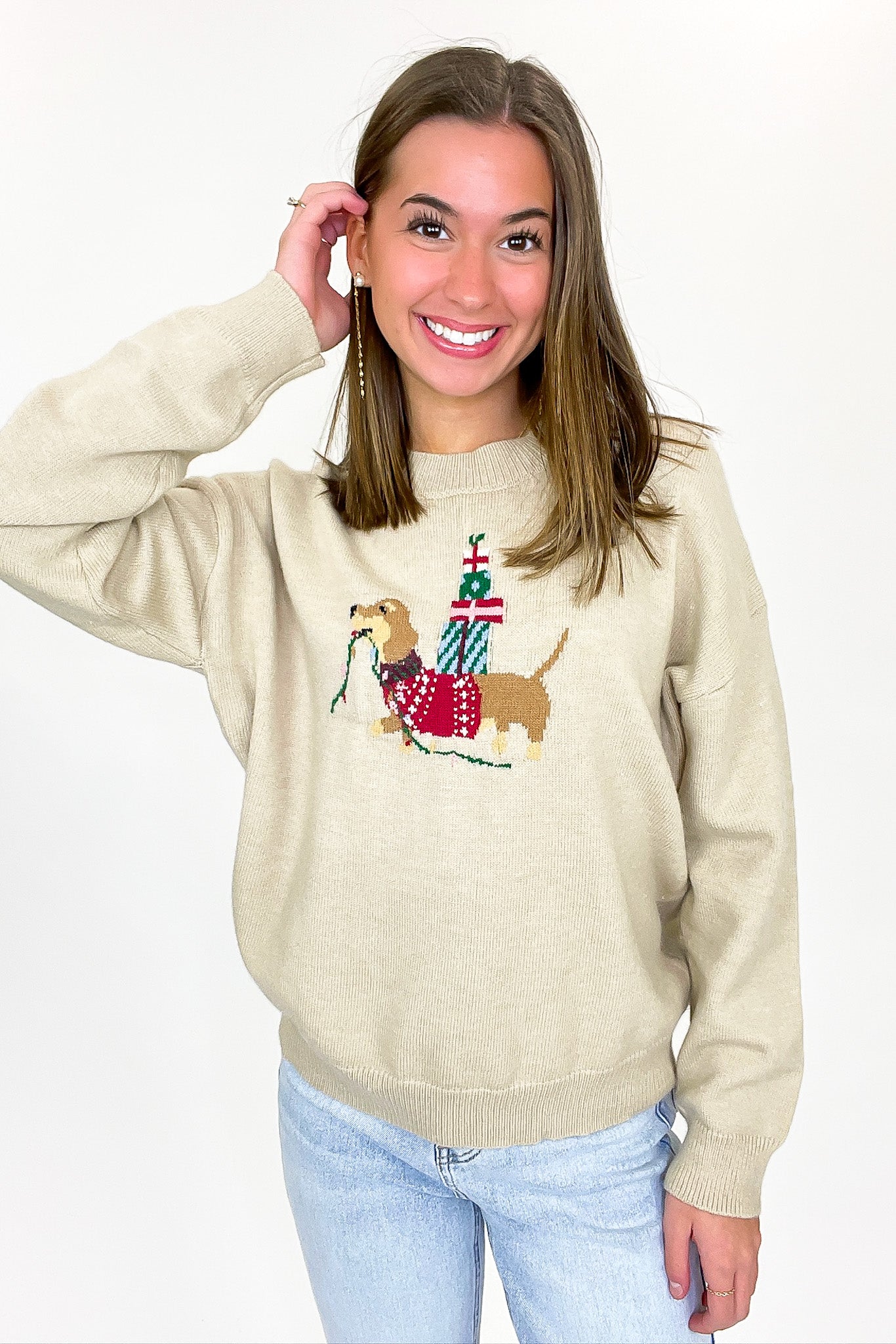 Festive Pup Holiday Knit Sweater - FINAL SALE - Madison and Mallory