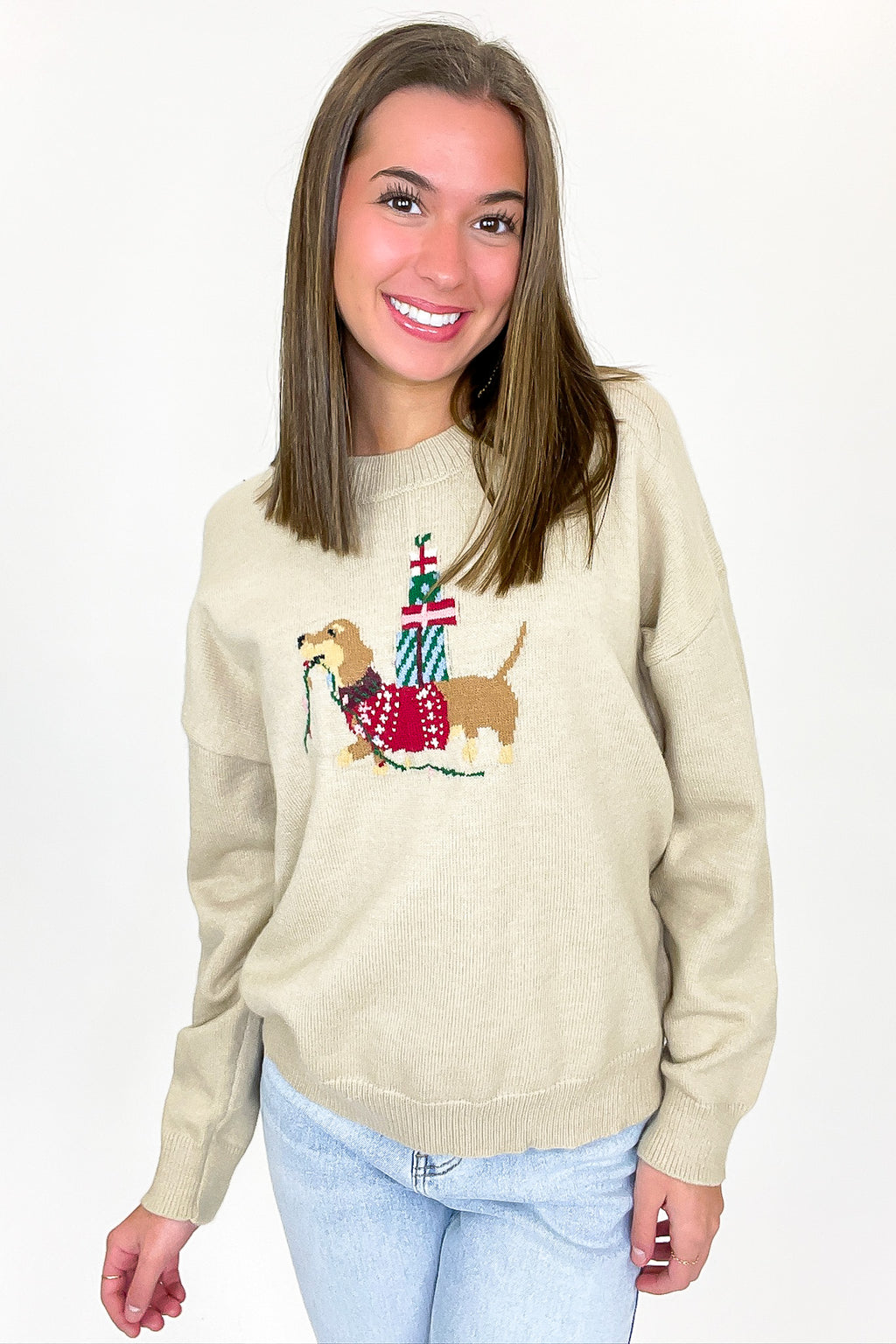 Festive Pup Holiday Knit Sweater - FINAL SALE - Madison and Mallory