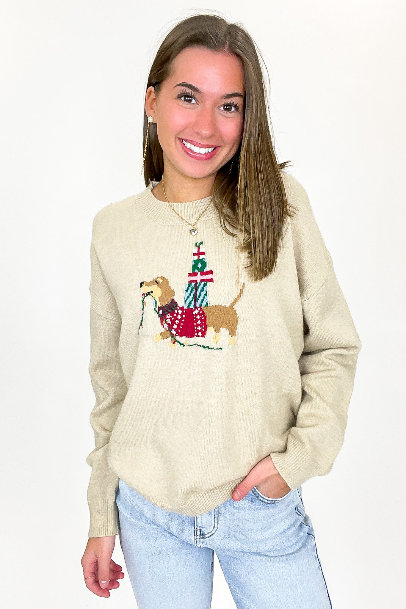Festive Pup Holiday Knit Sweater - FINAL SALE - Madison and Mallory